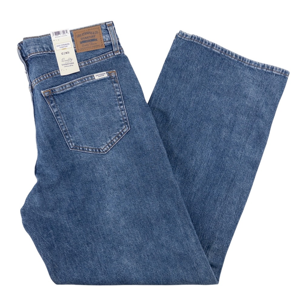 Signature Levi Strauss Womens 12 Wide‎ Leg Jeans Blue Heritage Original Retro